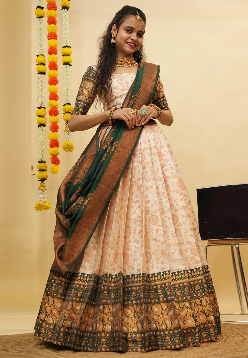 Cream Silk Circular Lehenga Choli 312542