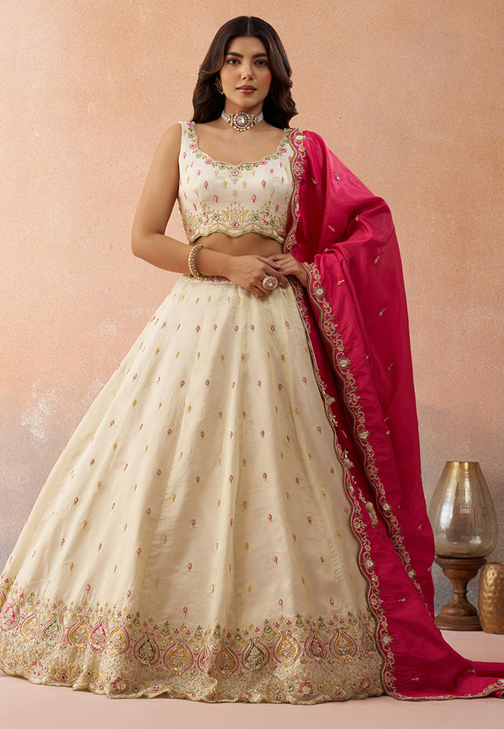 Cream Silk Circular Lehenga Choli 326150