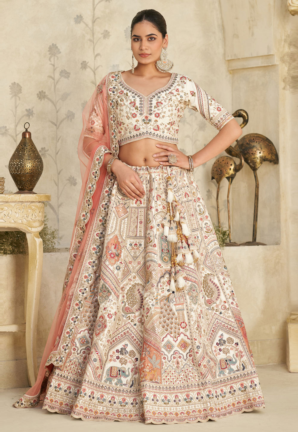 Cream Silk Circular Lehenga Choli 318859