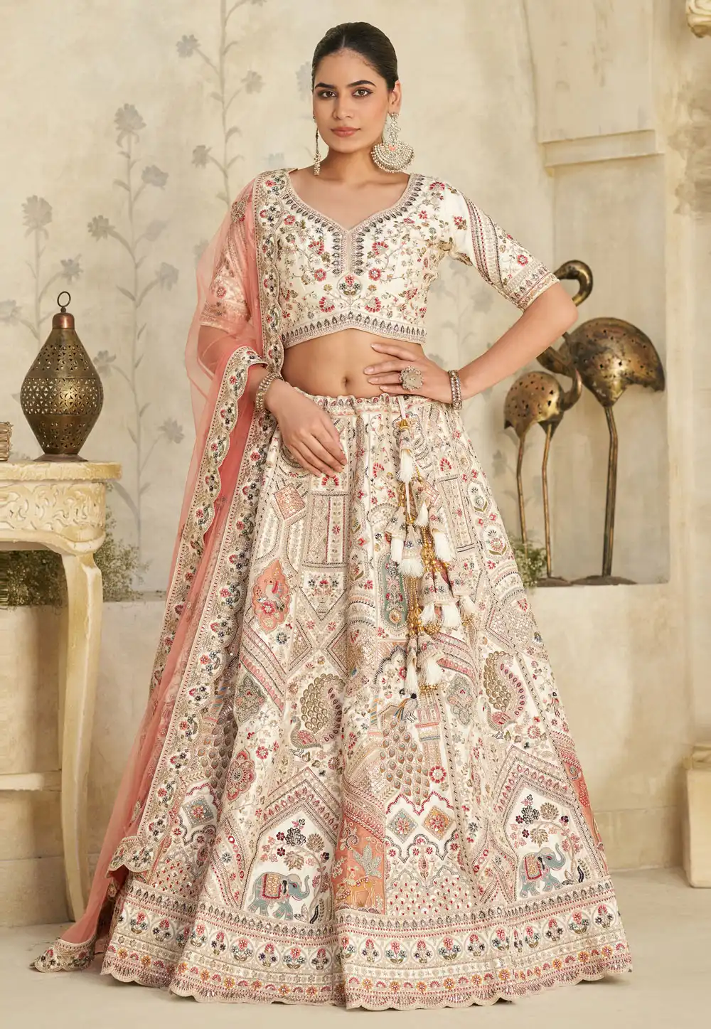 Cream Silk Circular Lehenga Choli 318859