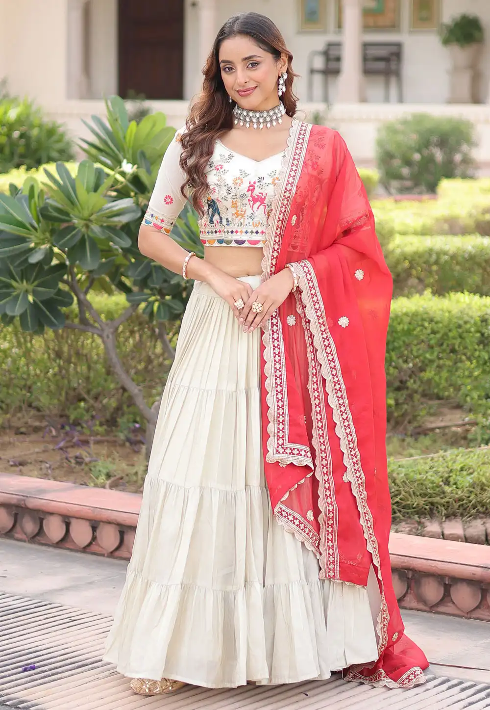 Cream Silk Circular Lehenga Choli 323019