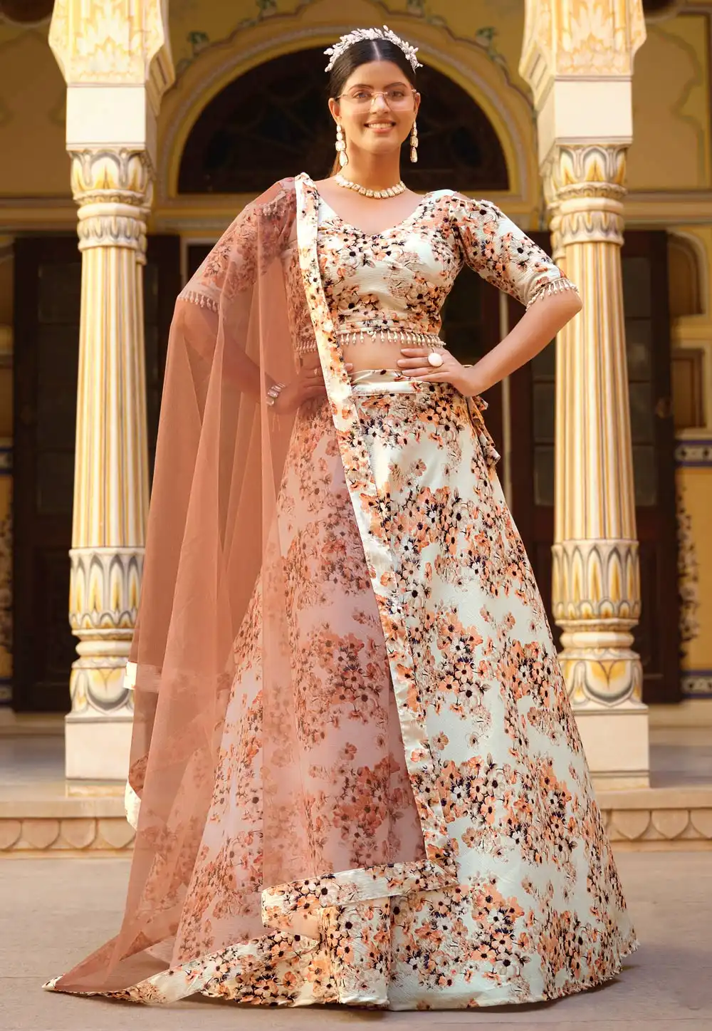 Cream Silk Floral Lehenga choli 280235