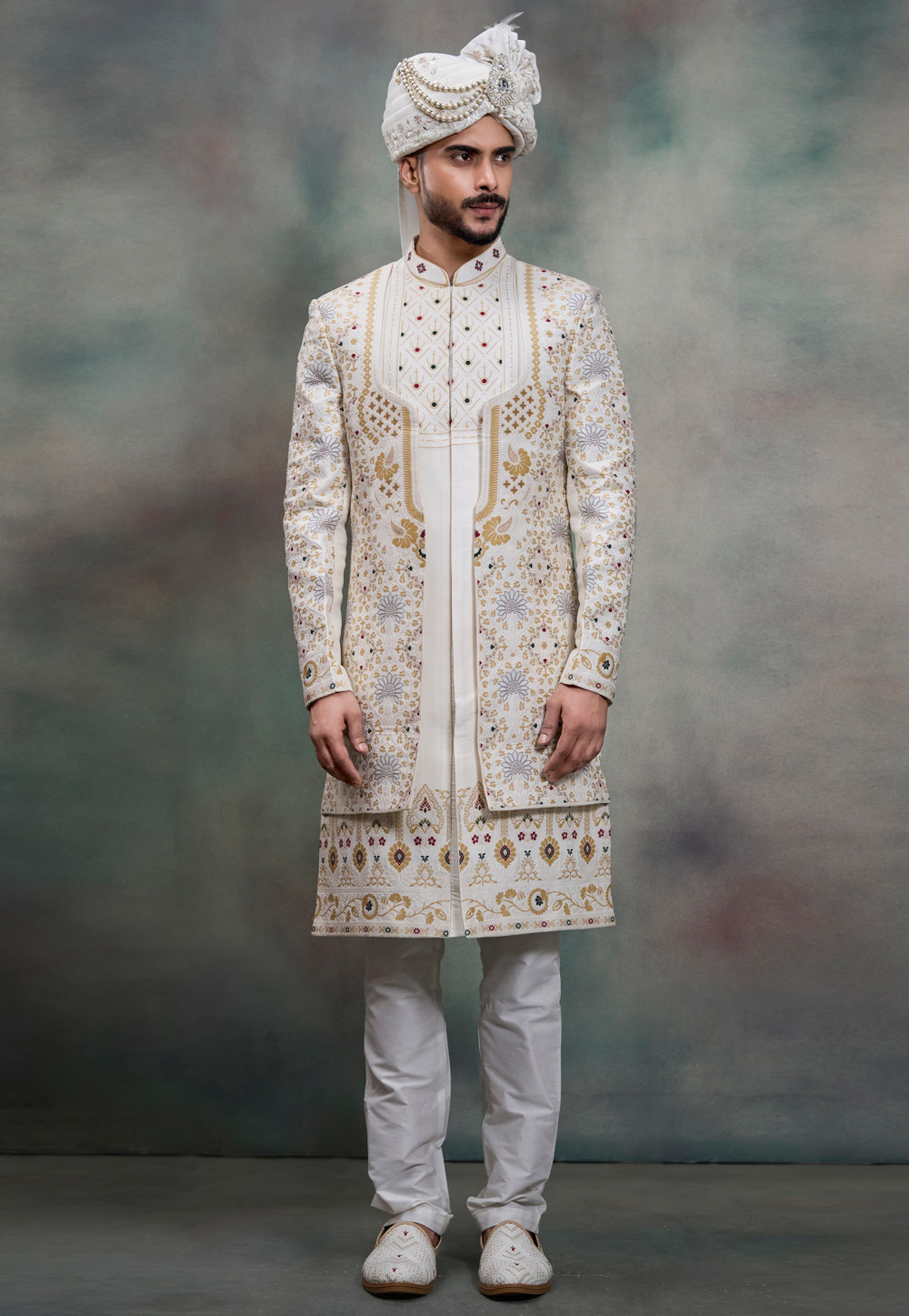 Cream Silk Indo Western Sherwani 322501