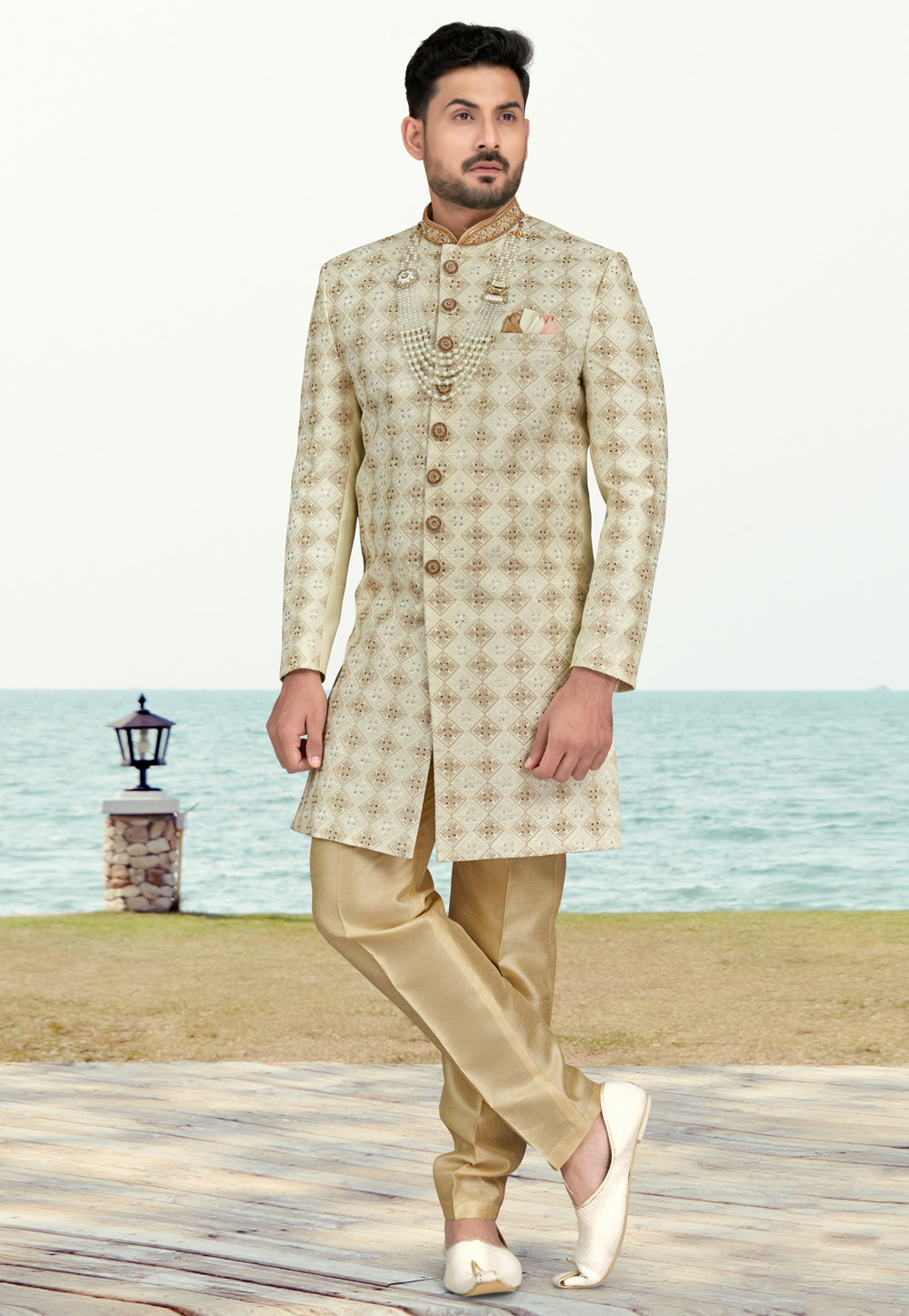 Cream Silk Indo Western Sherwani 279737