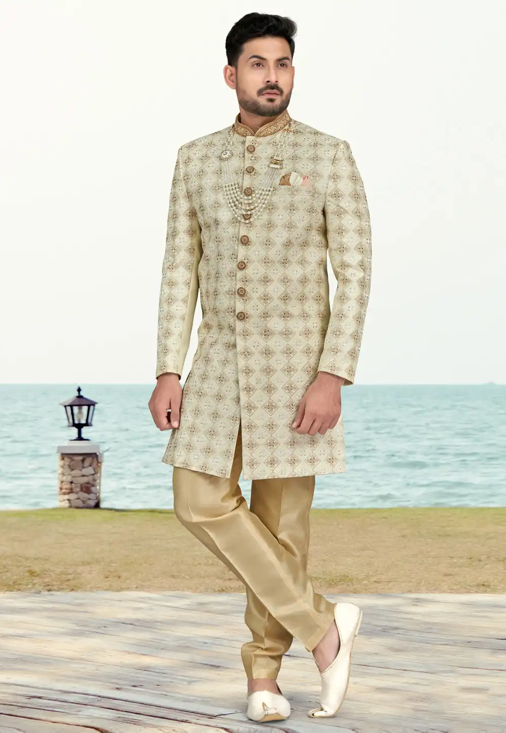 Cream Silk Indo Western Sherwani 279737