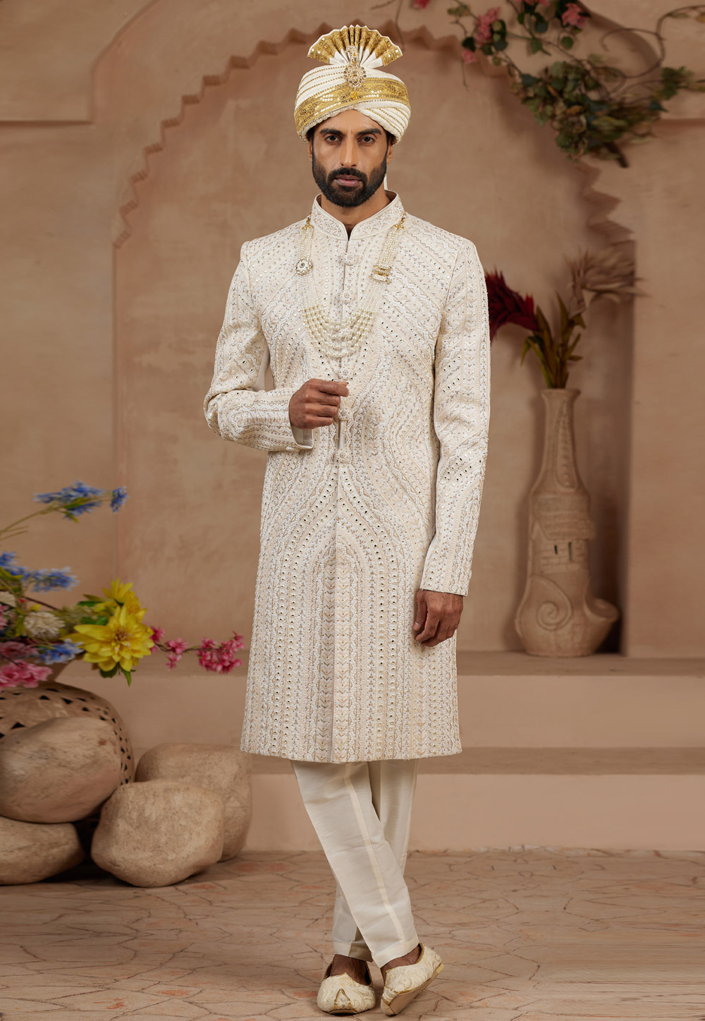 Cream Silk Indo Western Sherwani 306729
