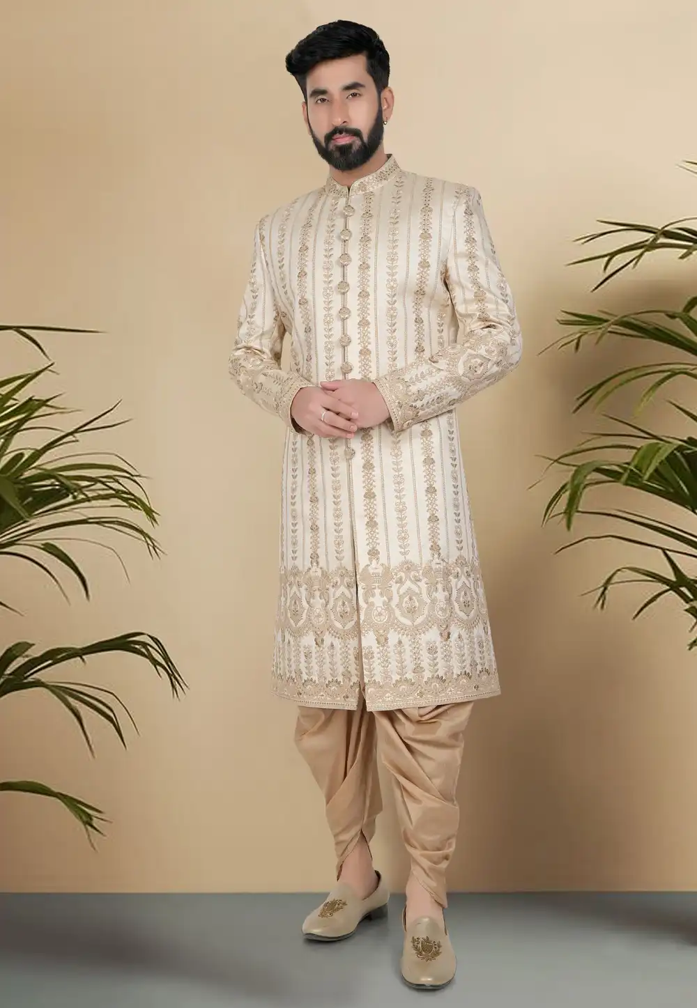 Cream Silk Indo Western Sherwani 313104