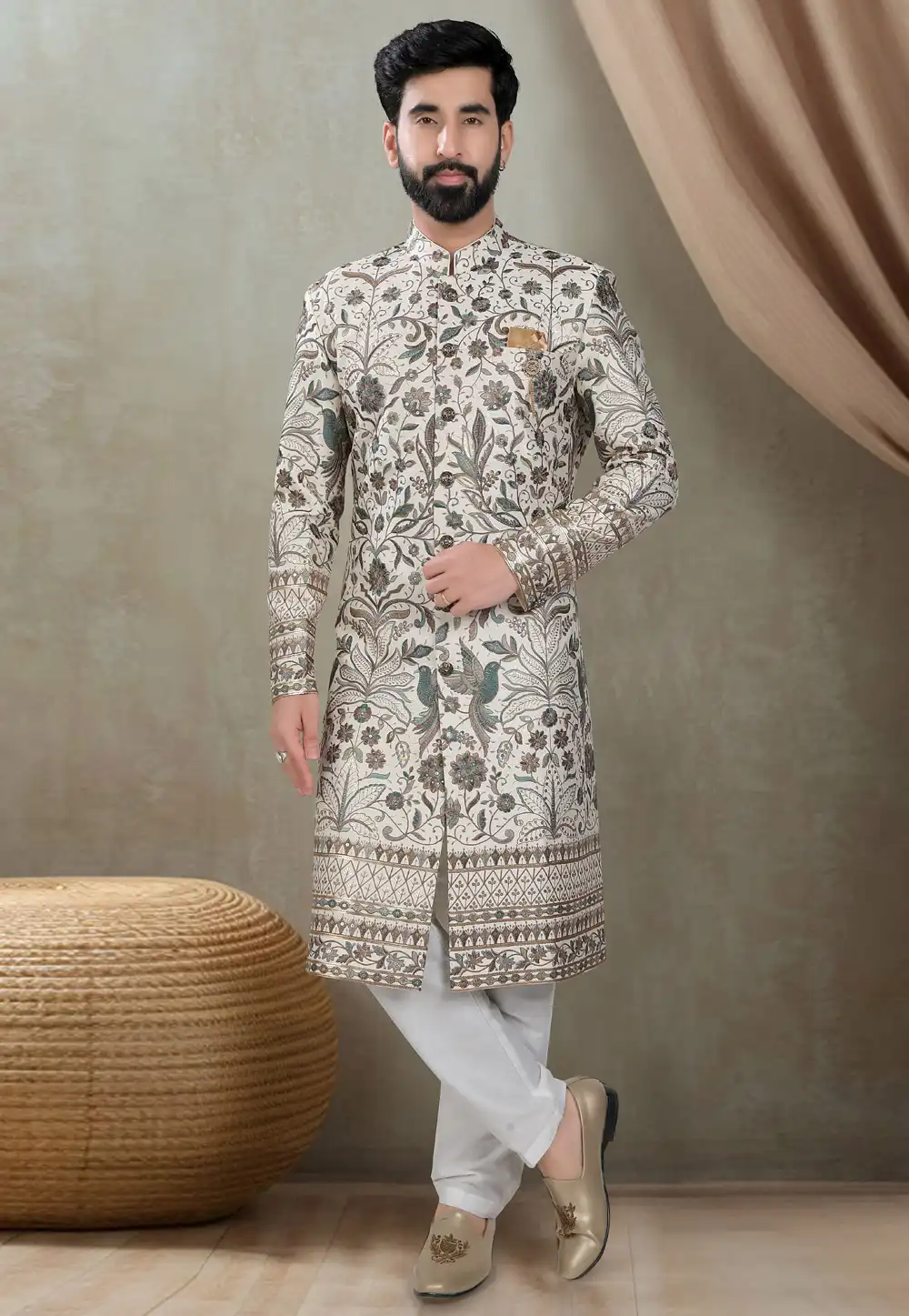 Cream Silk Indo Western Sherwani 311722