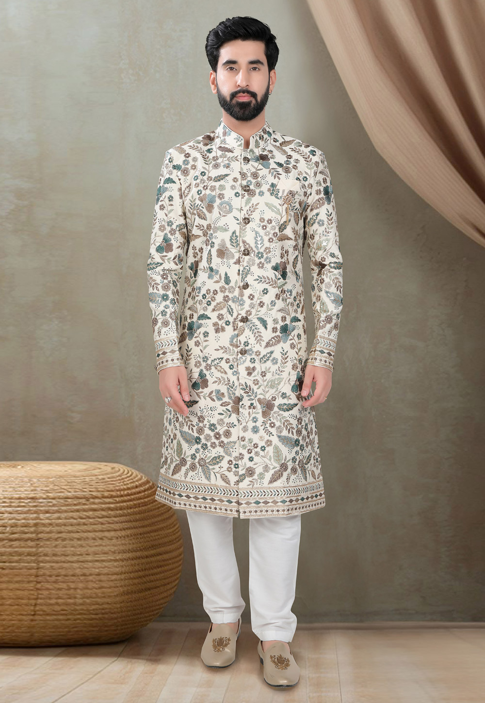 Cream Silk Indo Western Sherwani 311734