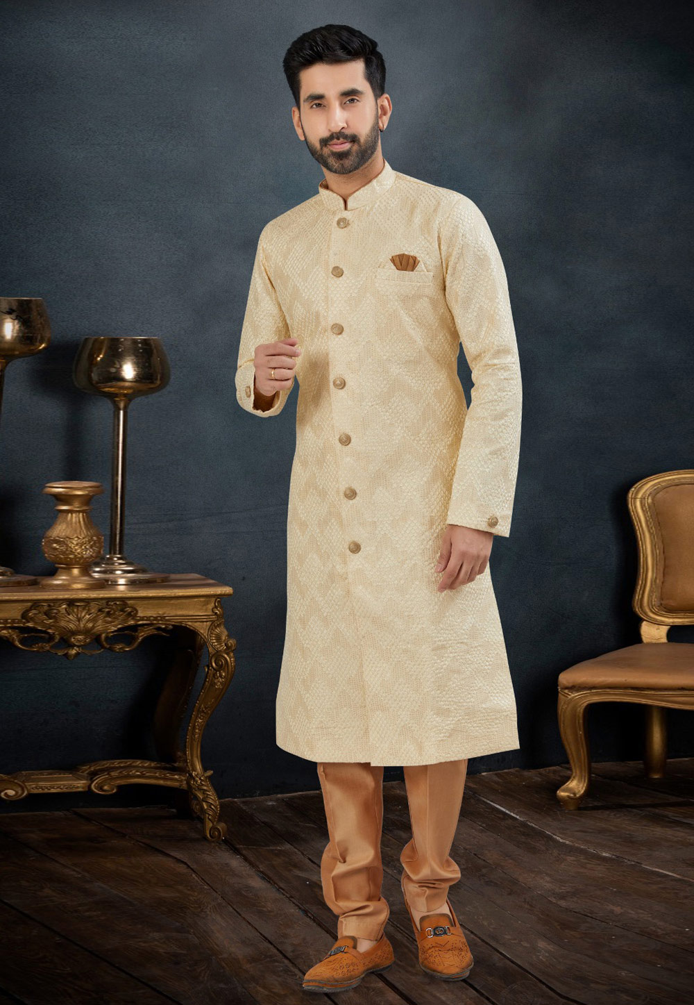 Cream Silk Indo Western Suit 282507