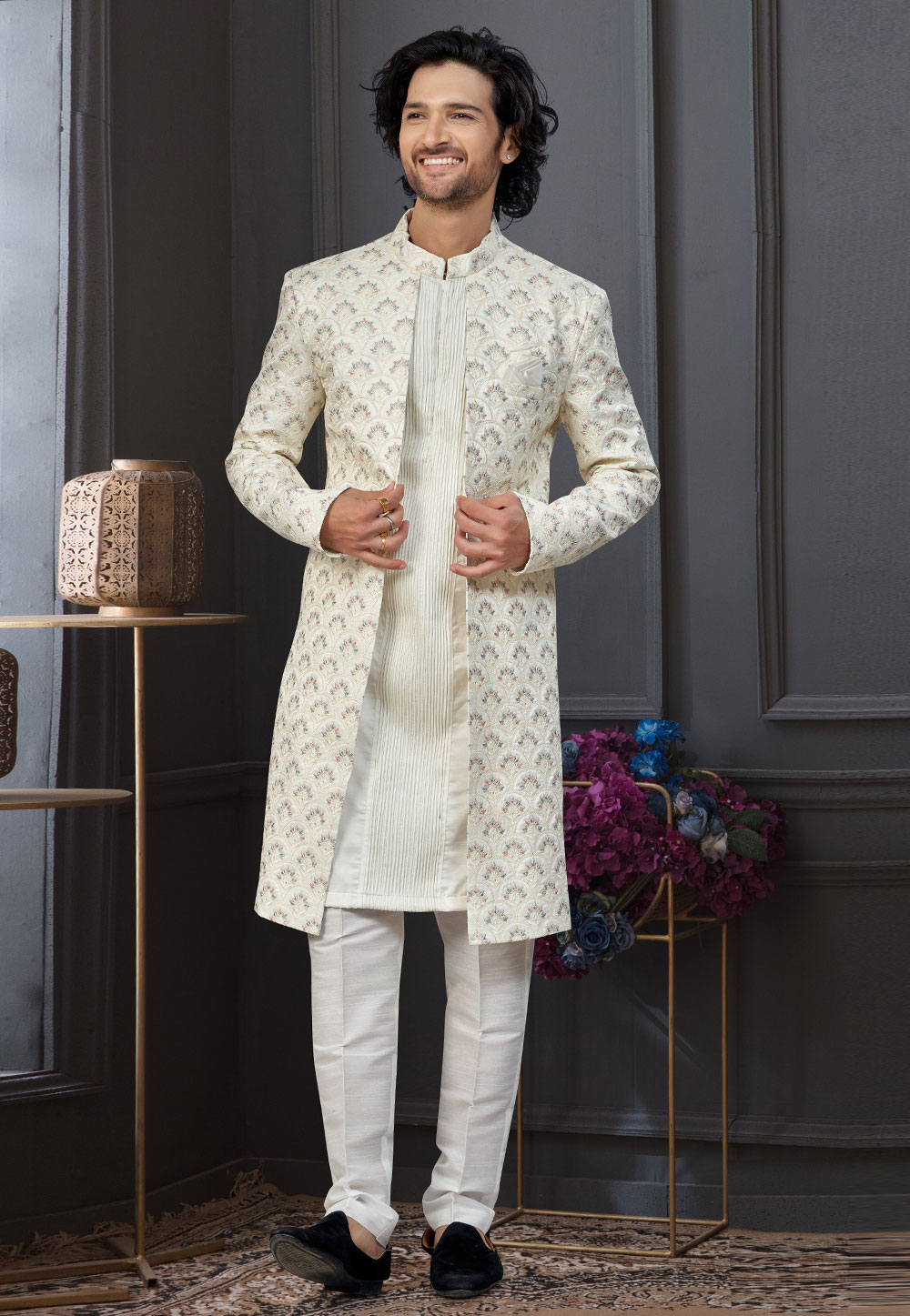 Cream Silk Indo Western Suit 322898