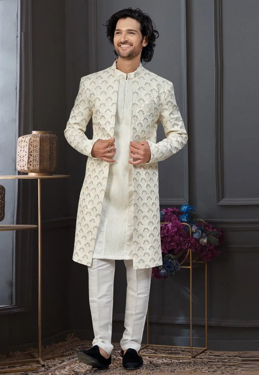 Cream Silk Indo Western Suit 322898
