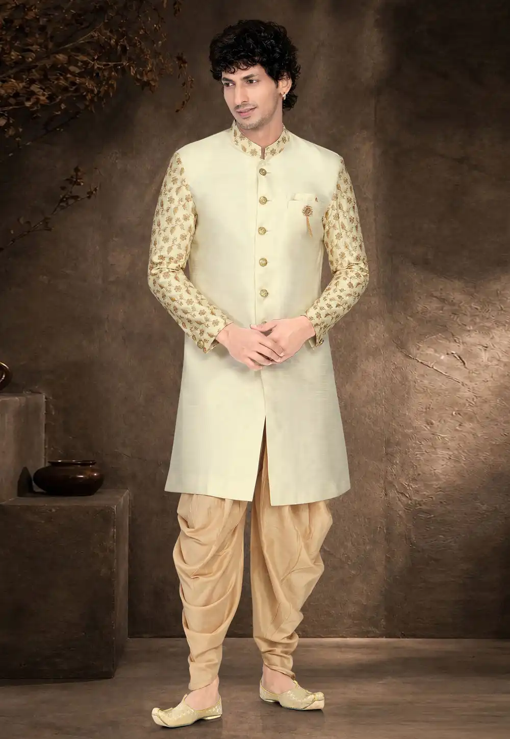 Cream Silk Indo Western Suit 329905