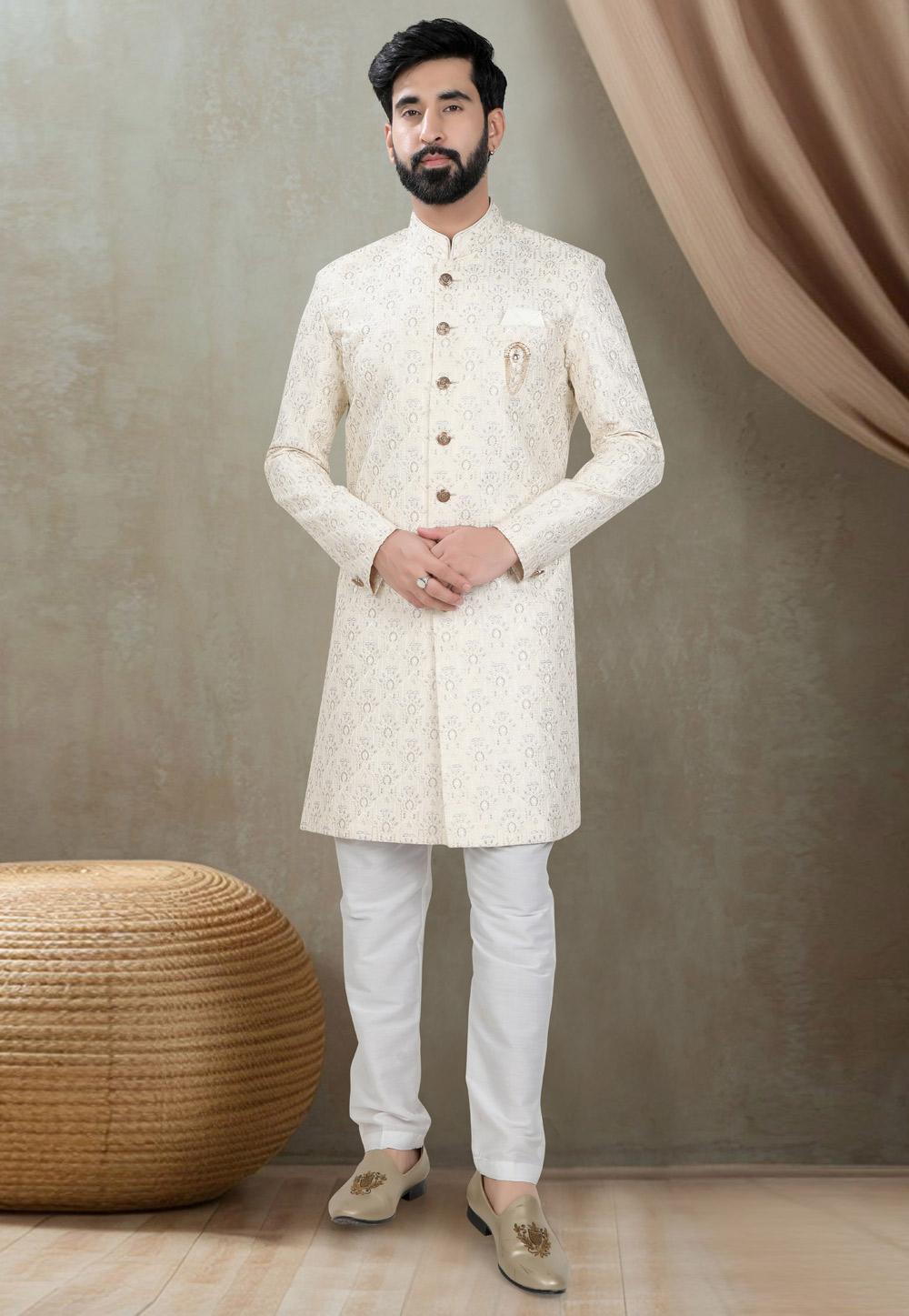 Cream Silk Indo Western Suit 311752