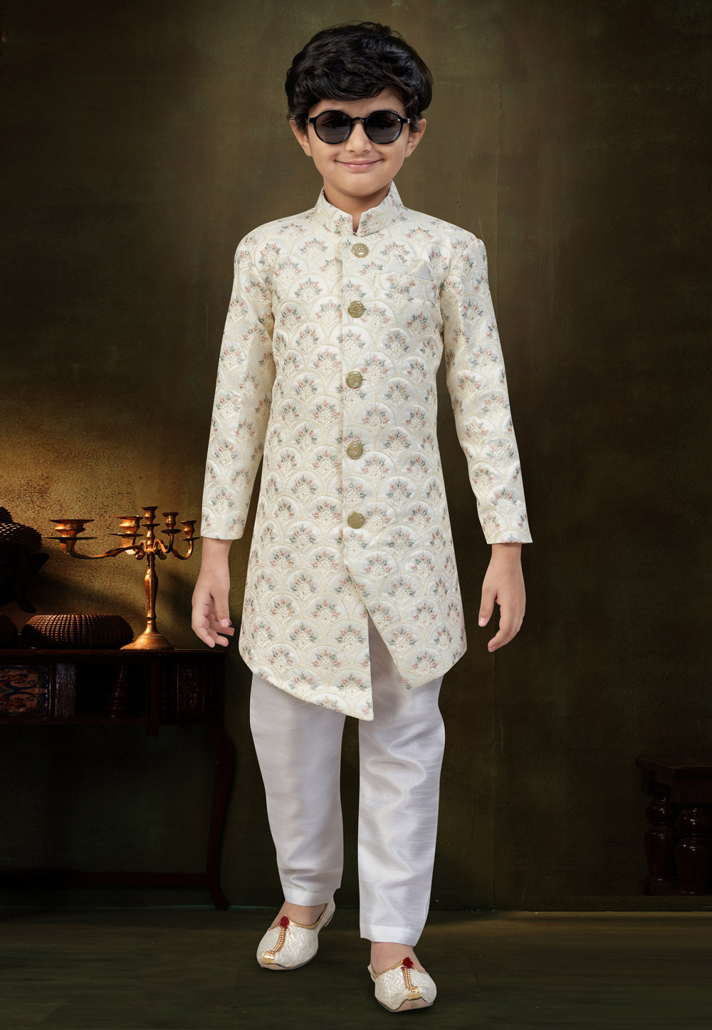 Cream Silk Kids Indo Western Suit 328697