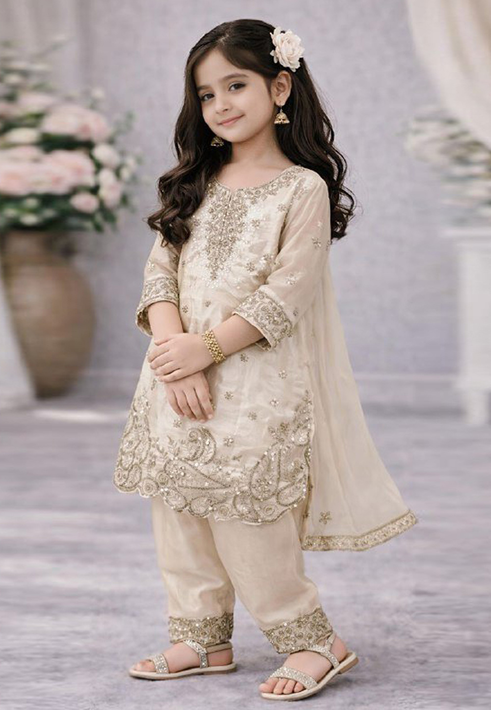 Cream Silk Kids Pant Style Suit 329906