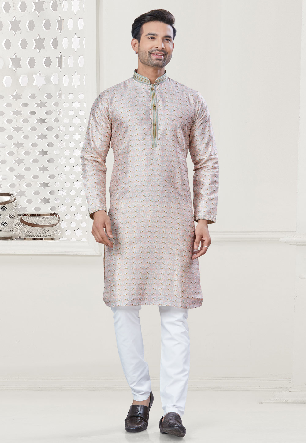 Cream Silk Kurta Pajama 307358