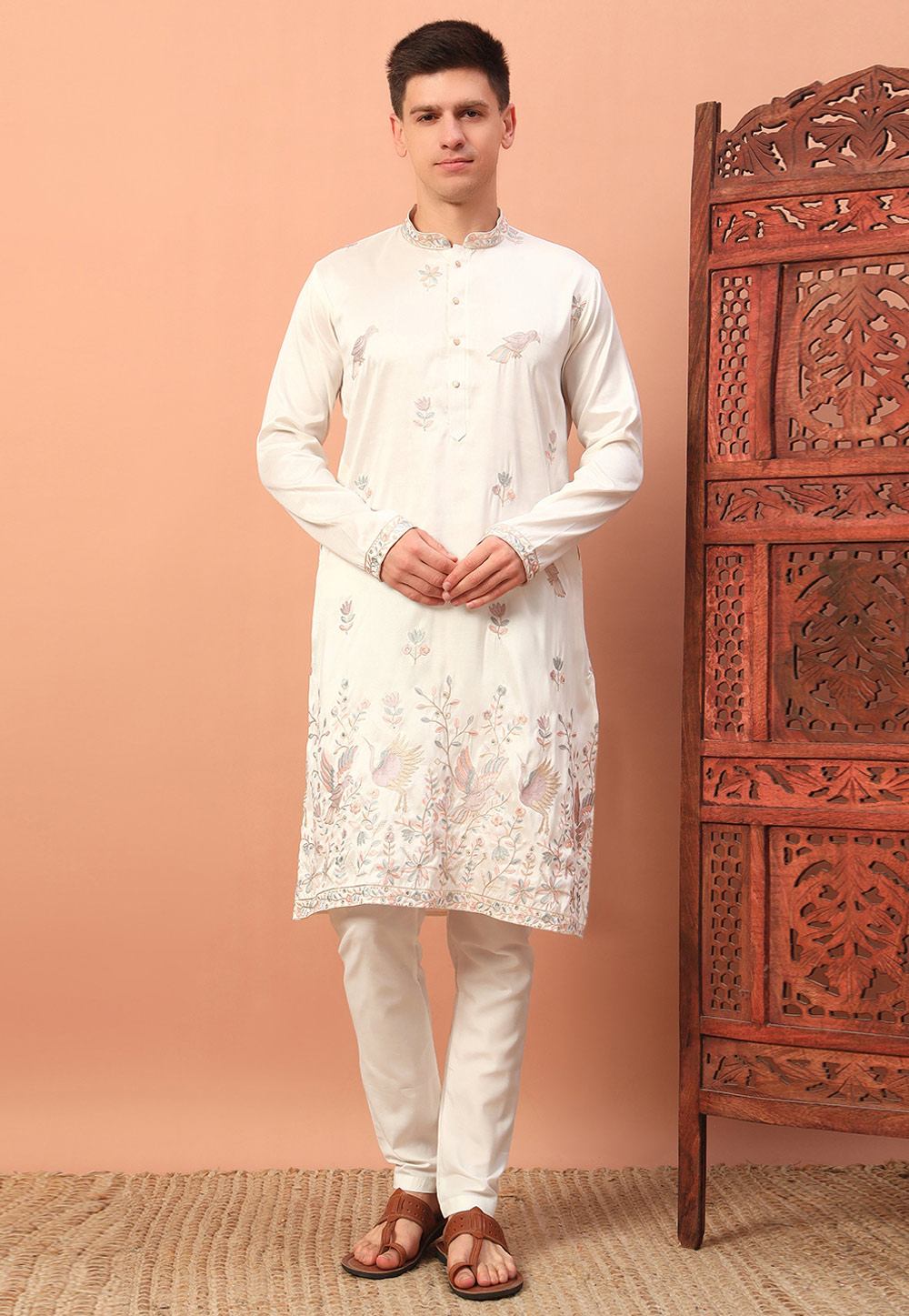 Cream Silk Kurta Pajama 308620