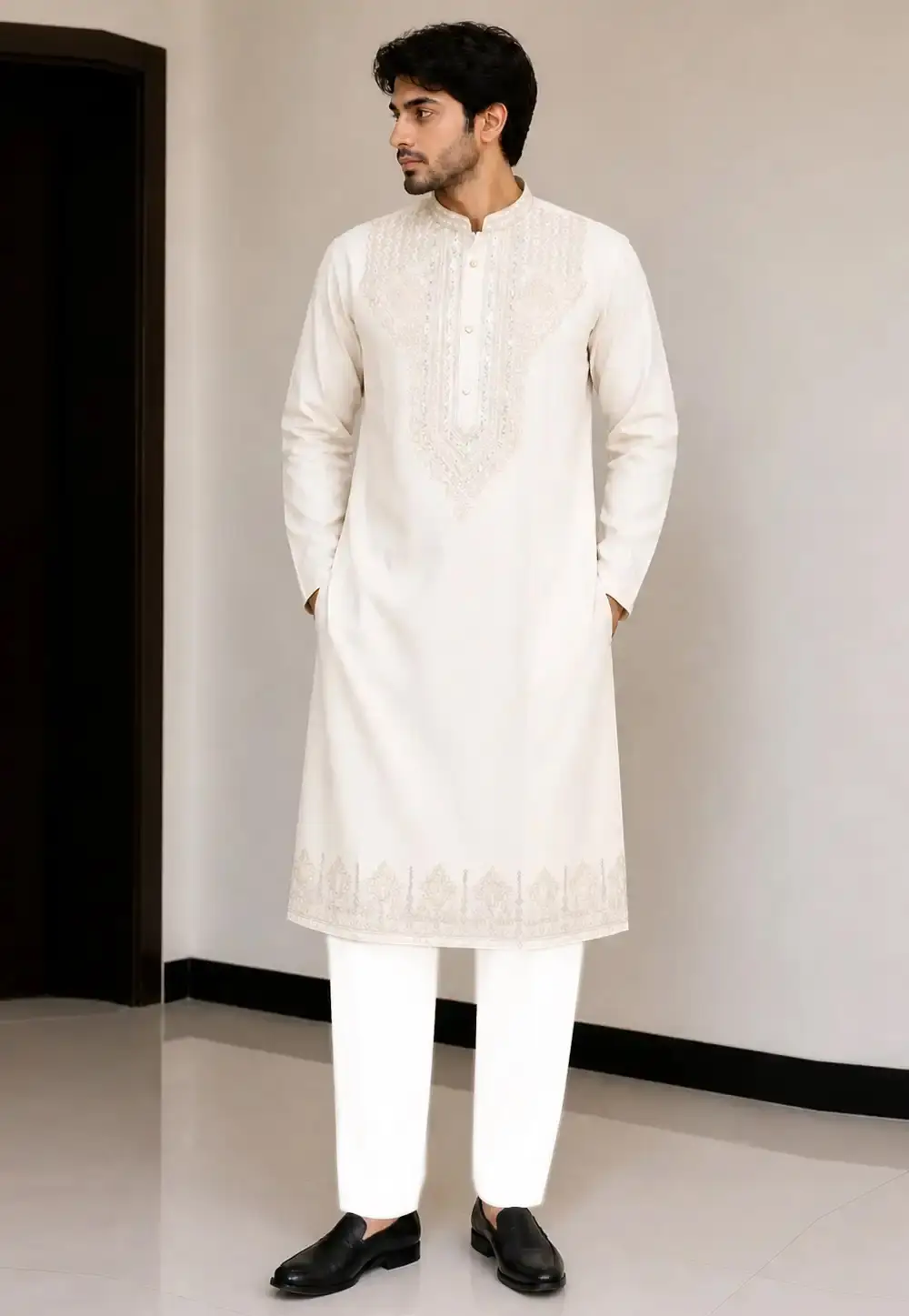 Cream Silk Kurta Pajama 328826