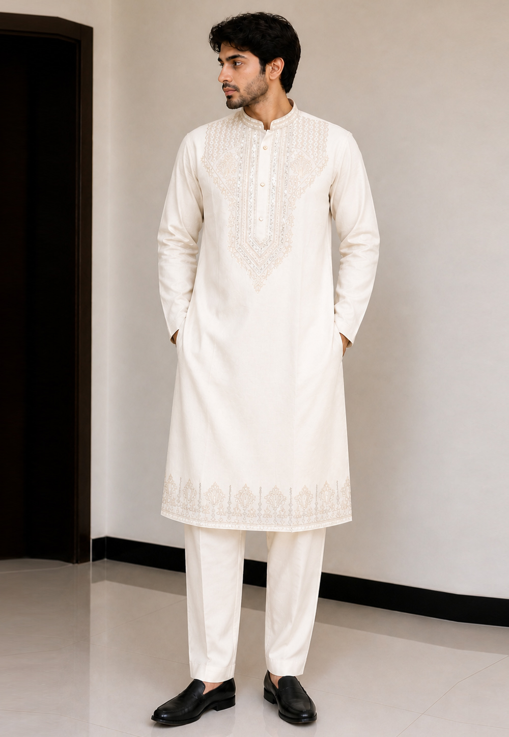 Cream Silk Kurta Pajama 328826