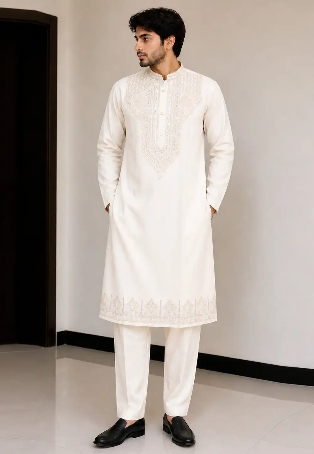 Cream Silk Kurta Pajama 328826