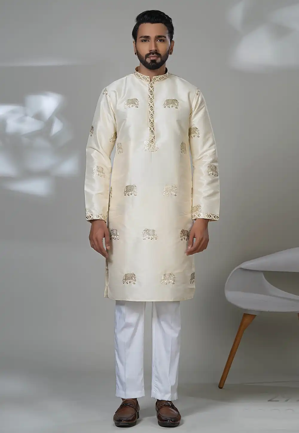 Cream Silk Kurta Pajama 315537