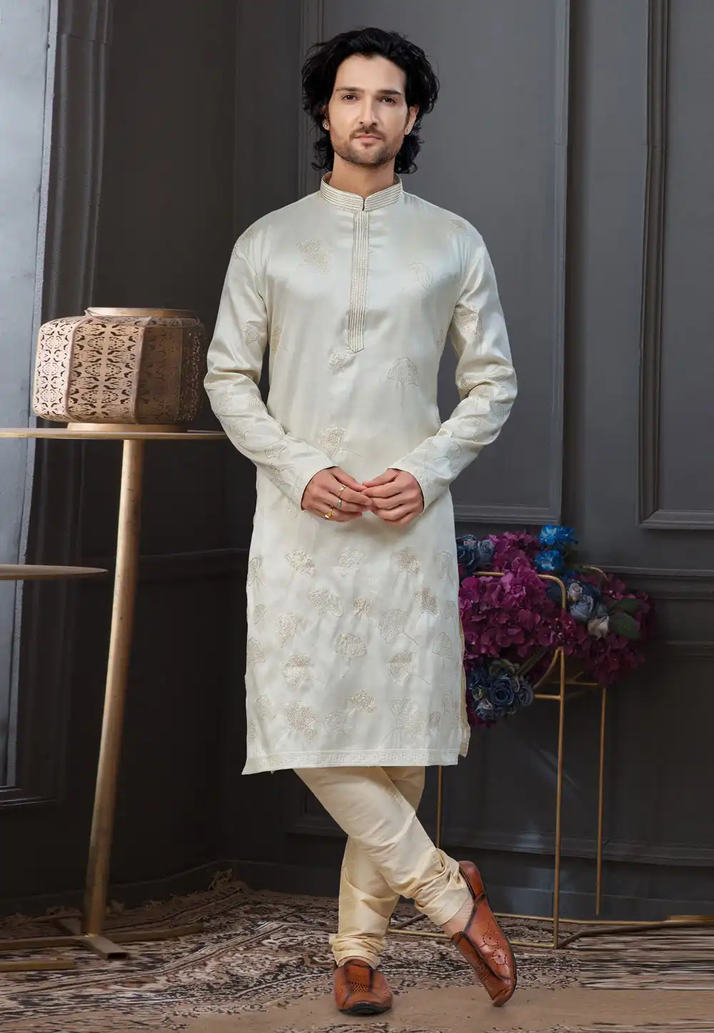 Cream Silk Kurta Pajama 322864