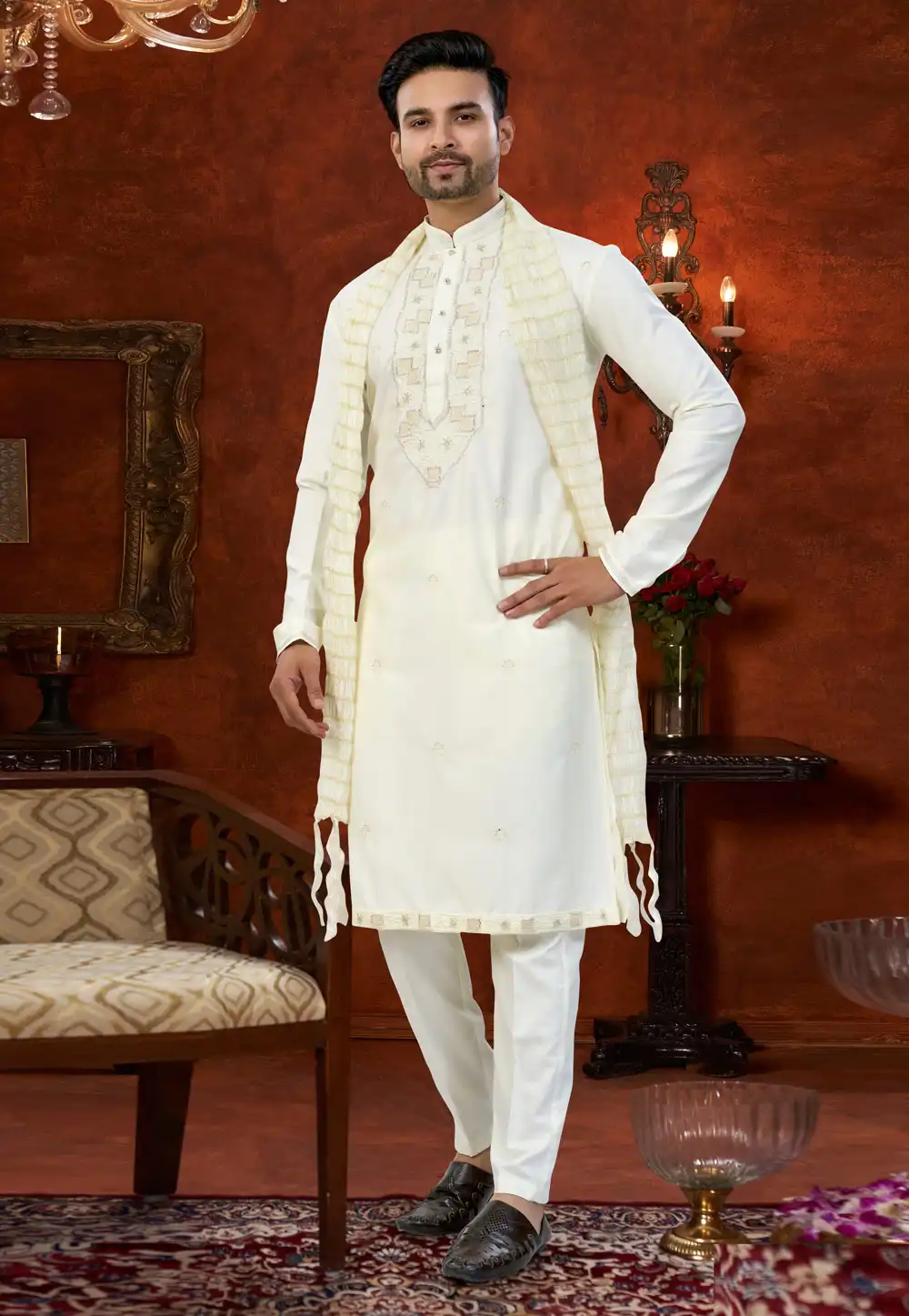 Cream Silk Kurta Pajama 324604