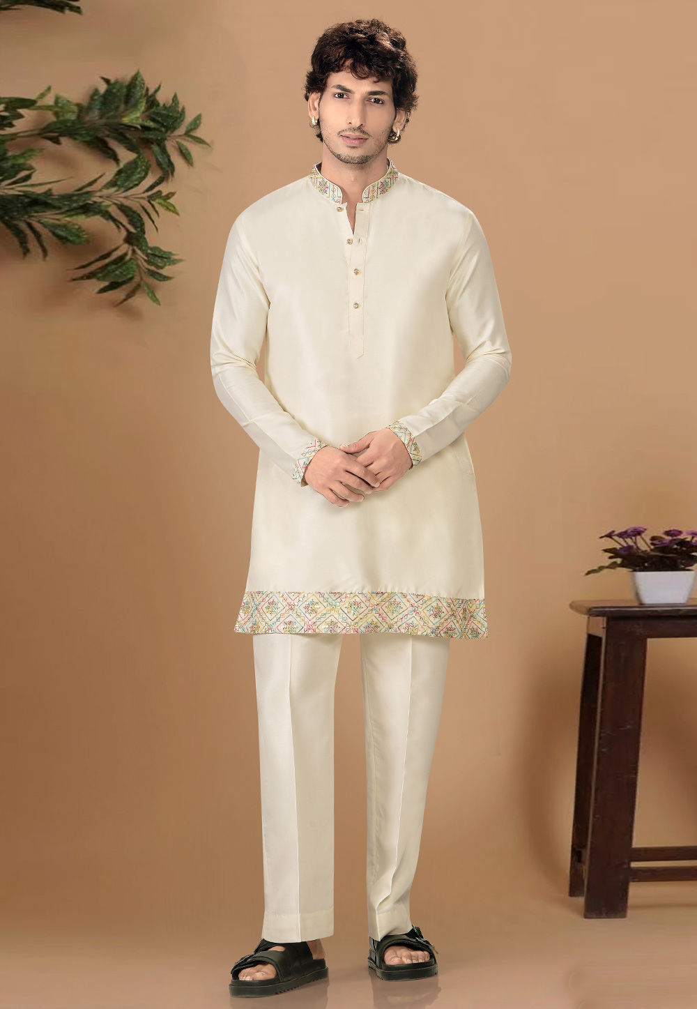 Cream Silk Kurta Pajama 325851