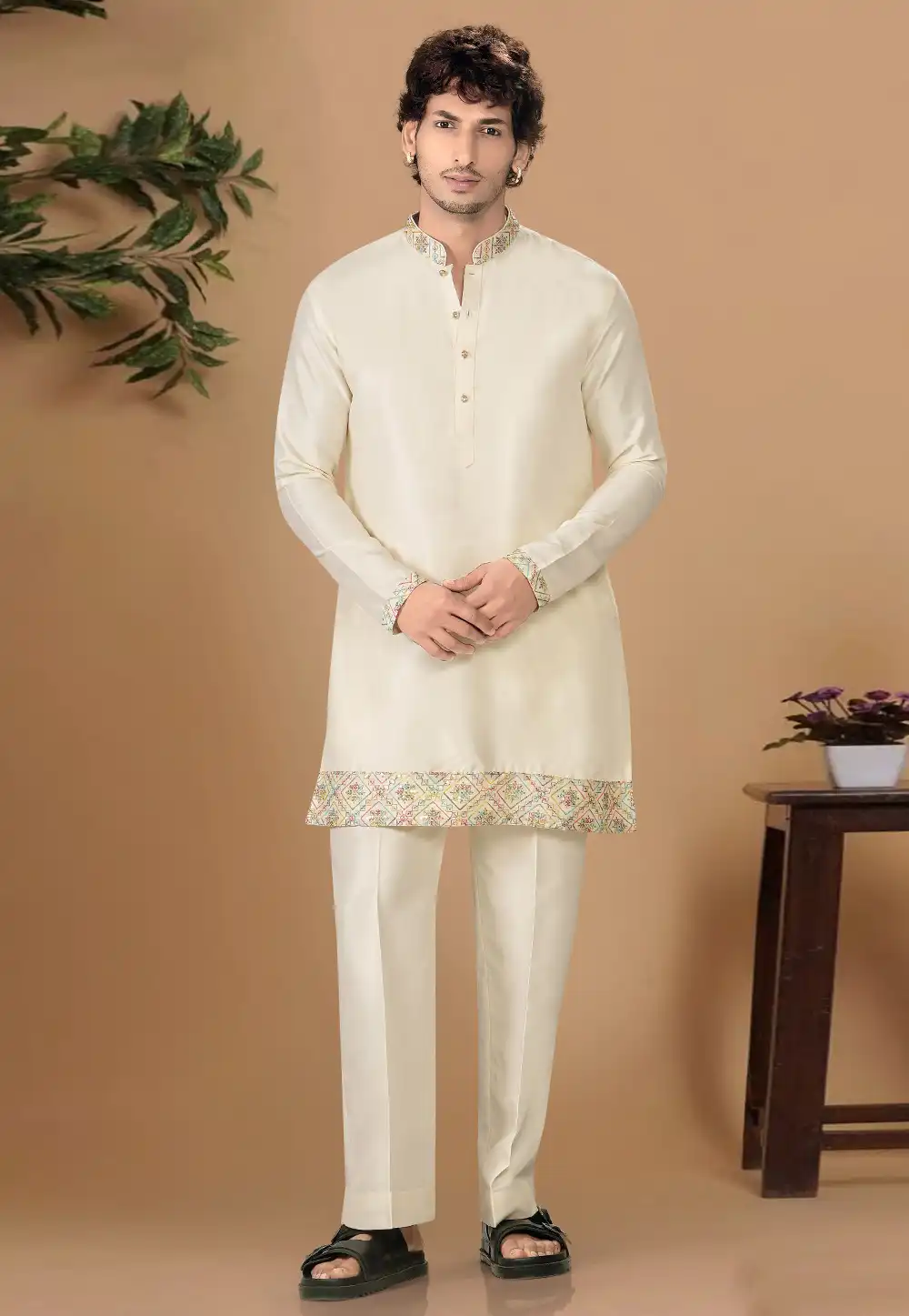 Cream Silk Kurta Pajama 325851