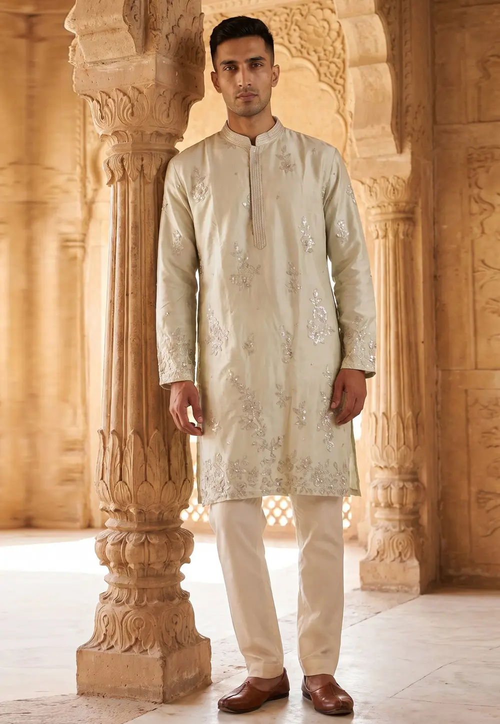 Cream Silk Kurta Pajama 332838