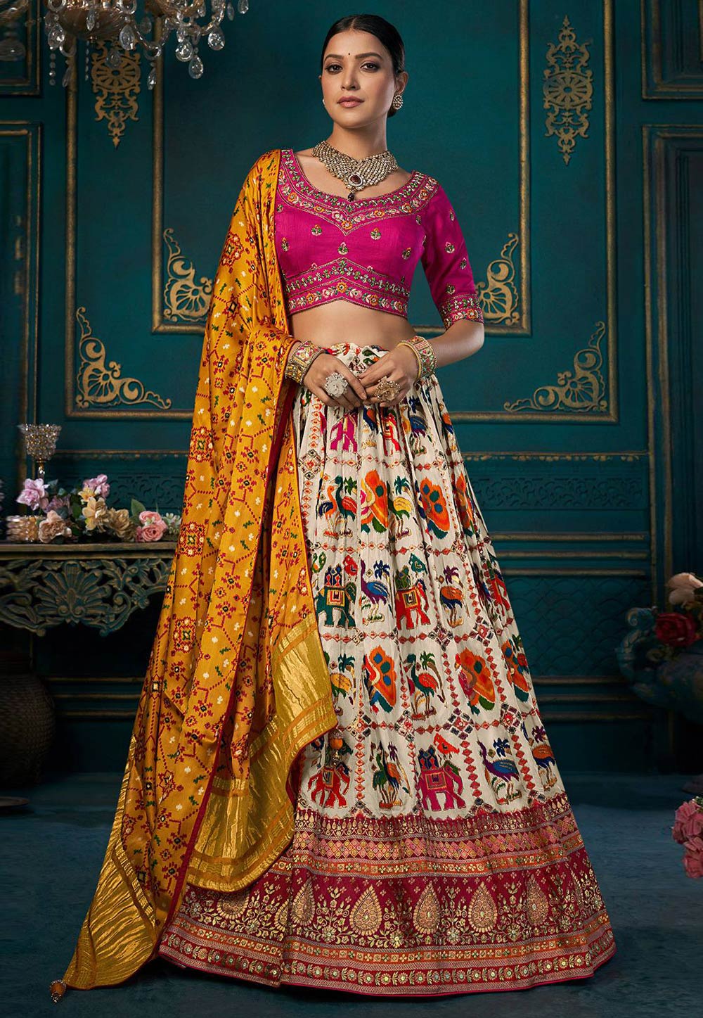 Cream Silk Lehenga Choli 329259
