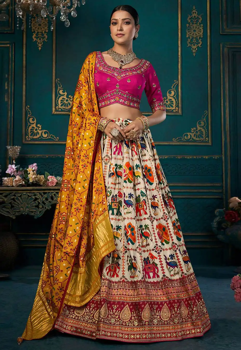 Cream Silk Lehenga Choli 329259