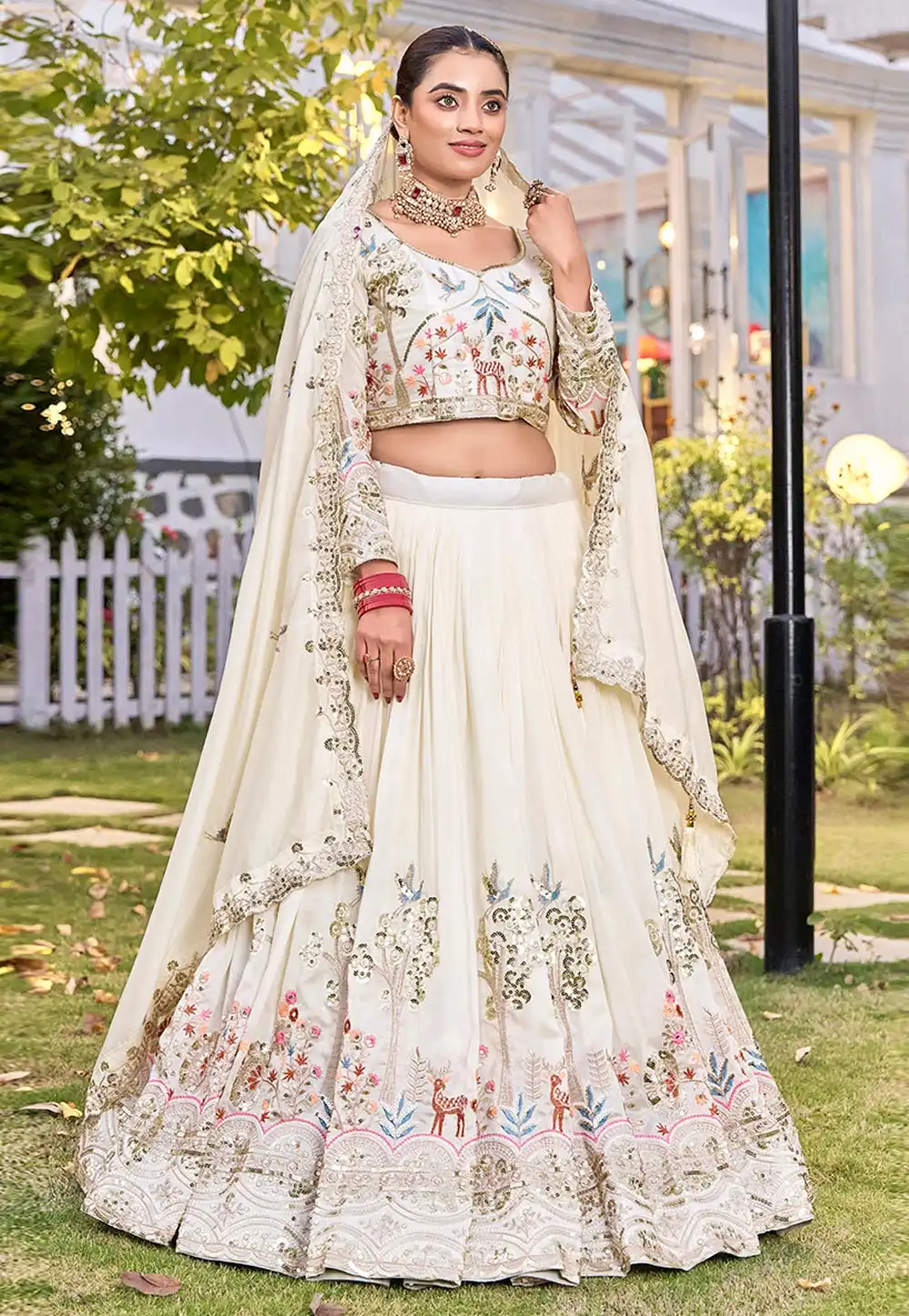 Cream Silk Lehenga Choli 324707