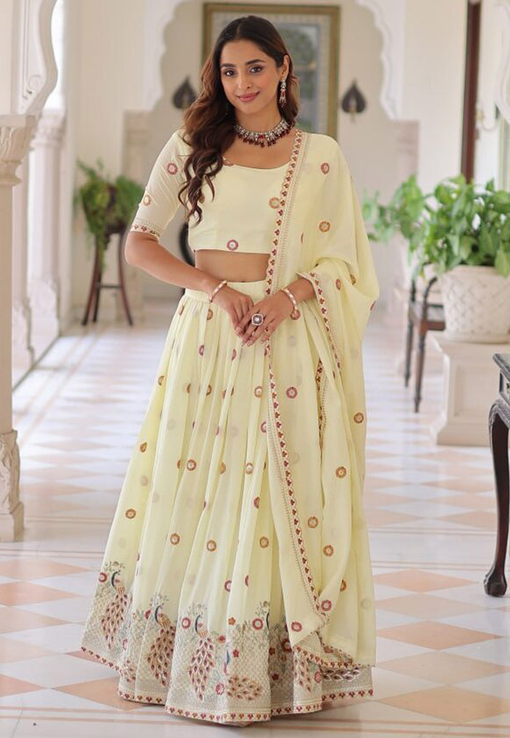 Cream Silk Lehenga Choli 325345