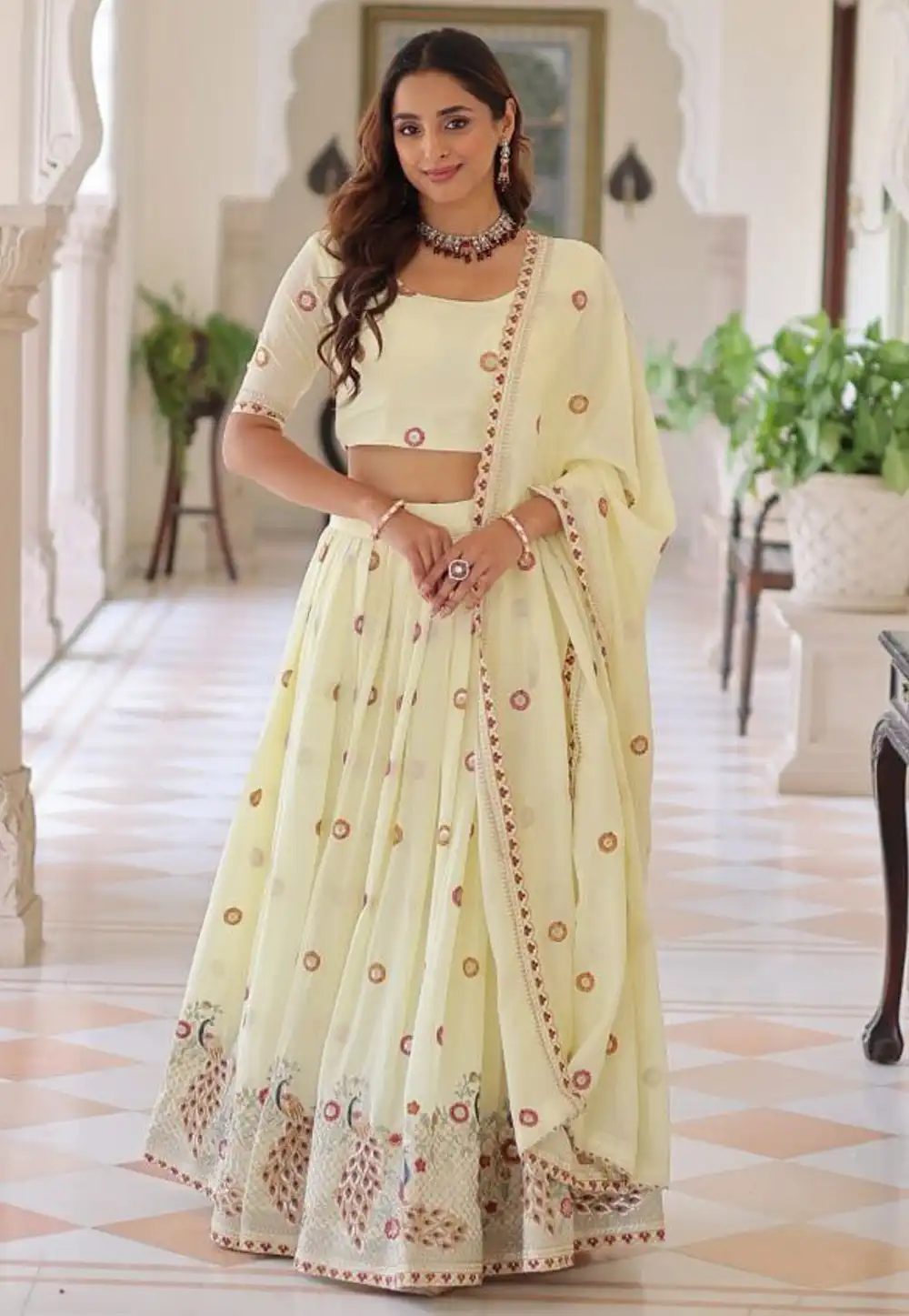 Cream Silk Lehenga Choli 325345