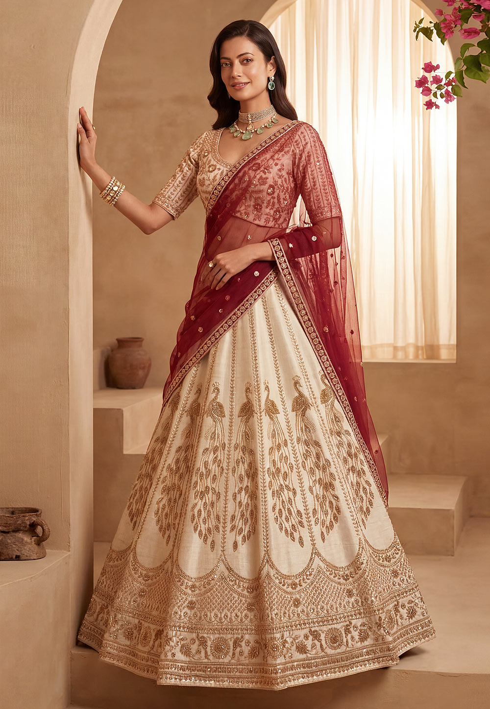 Cream Silk Lehenga Choli For Wedding 326310