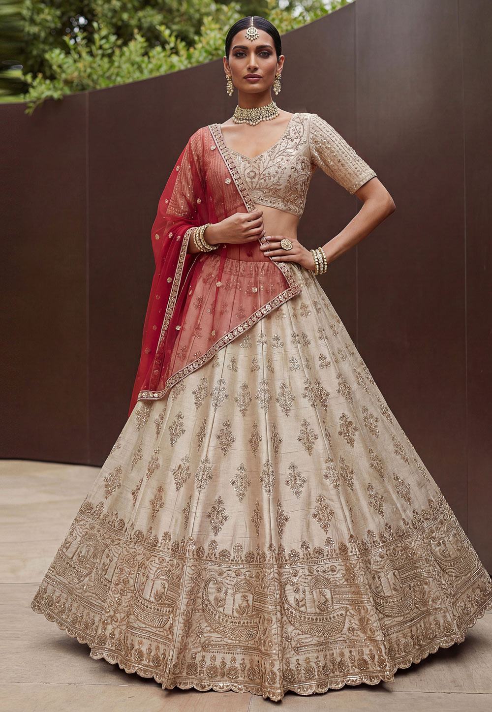 Cream Silk Lehenga Choli For Wedding 326332