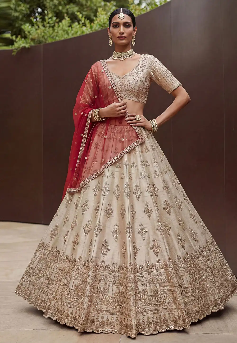 Cream Silk Lehenga Choli For Wedding 326332