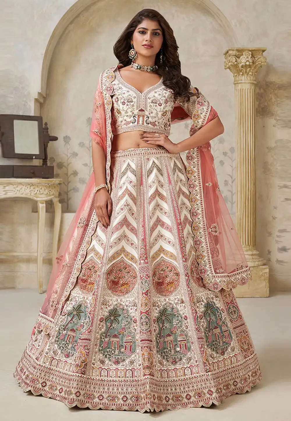 Cream Silk Lehenga Choli 318860