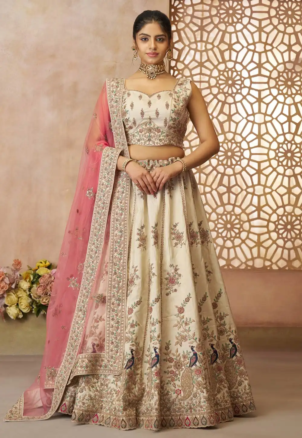 Cream Silk Lehenga Choli 309011