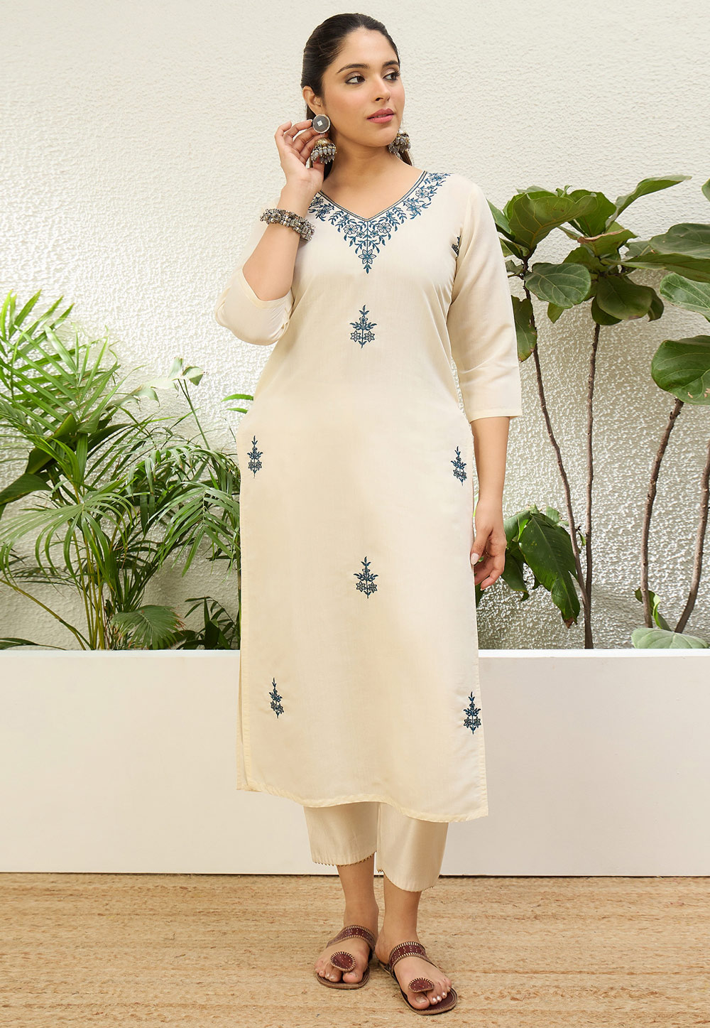 Cream Silk Long Kurti 328637