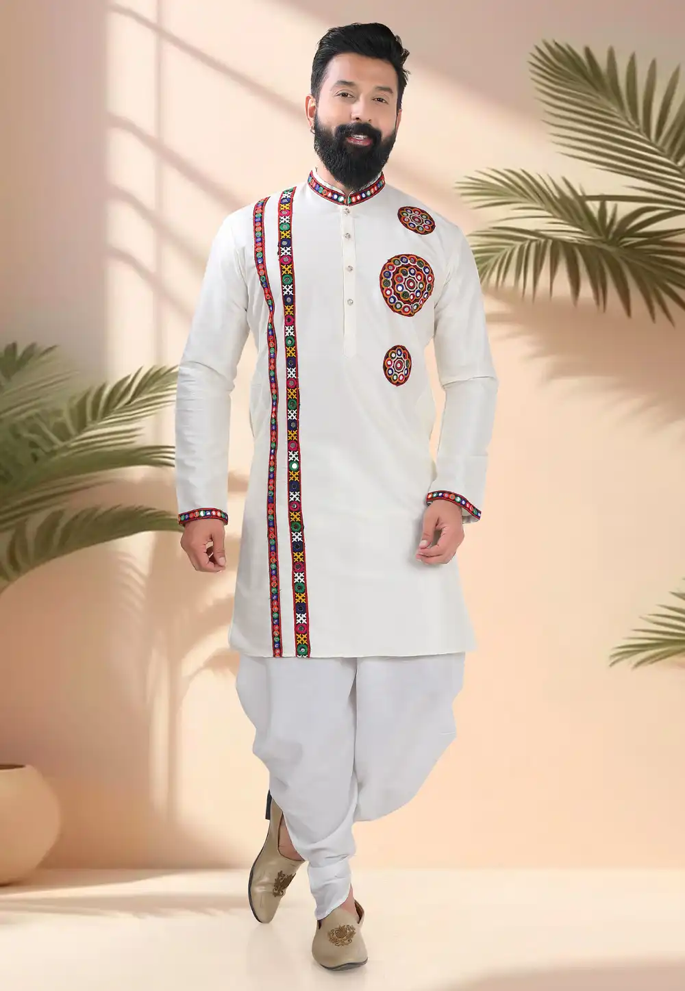 Cream Silk Navratri Dhoti Kurta 315610
