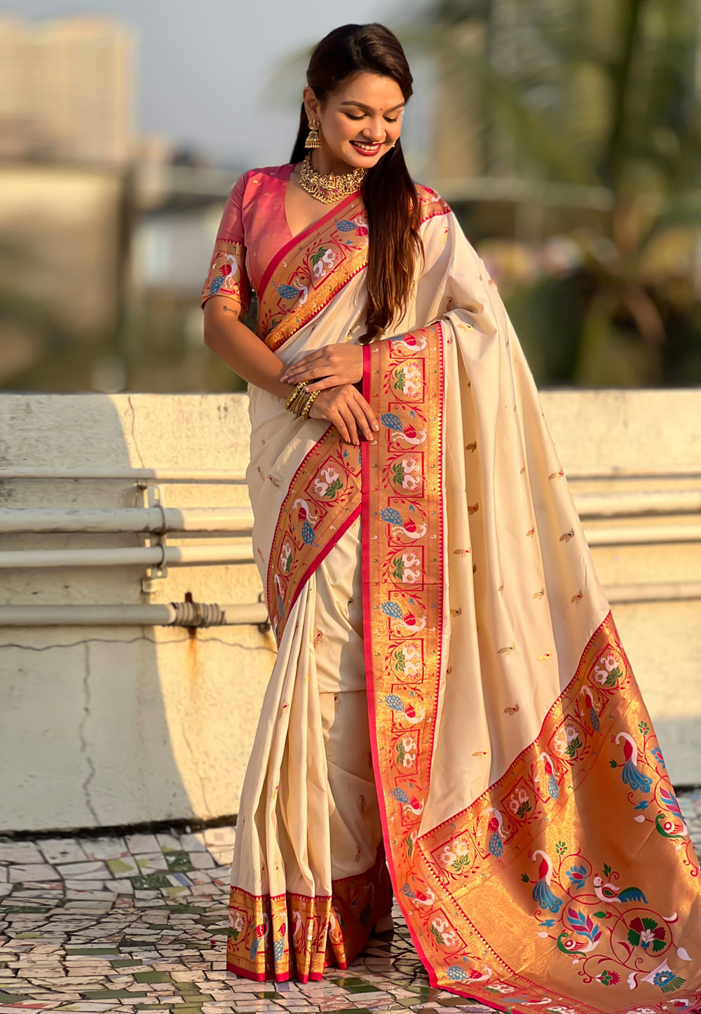 Cream Silk Paithani Saree 320661