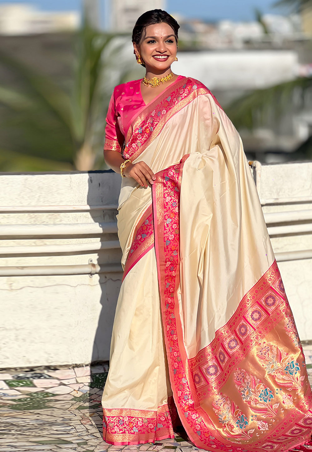 Cream Silk Paithani Saree 326690