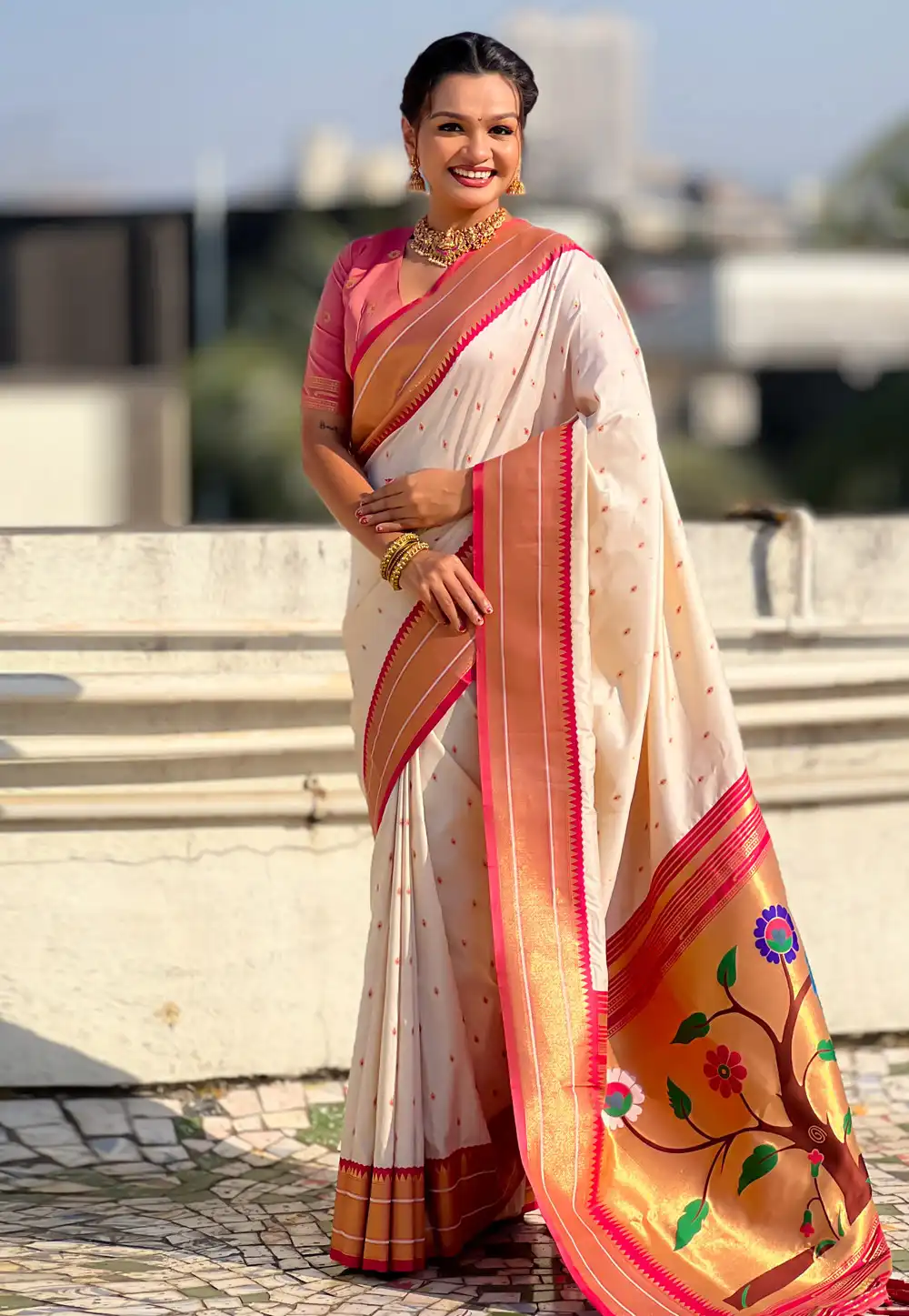 Cream Silk Paithani Saree 326722
