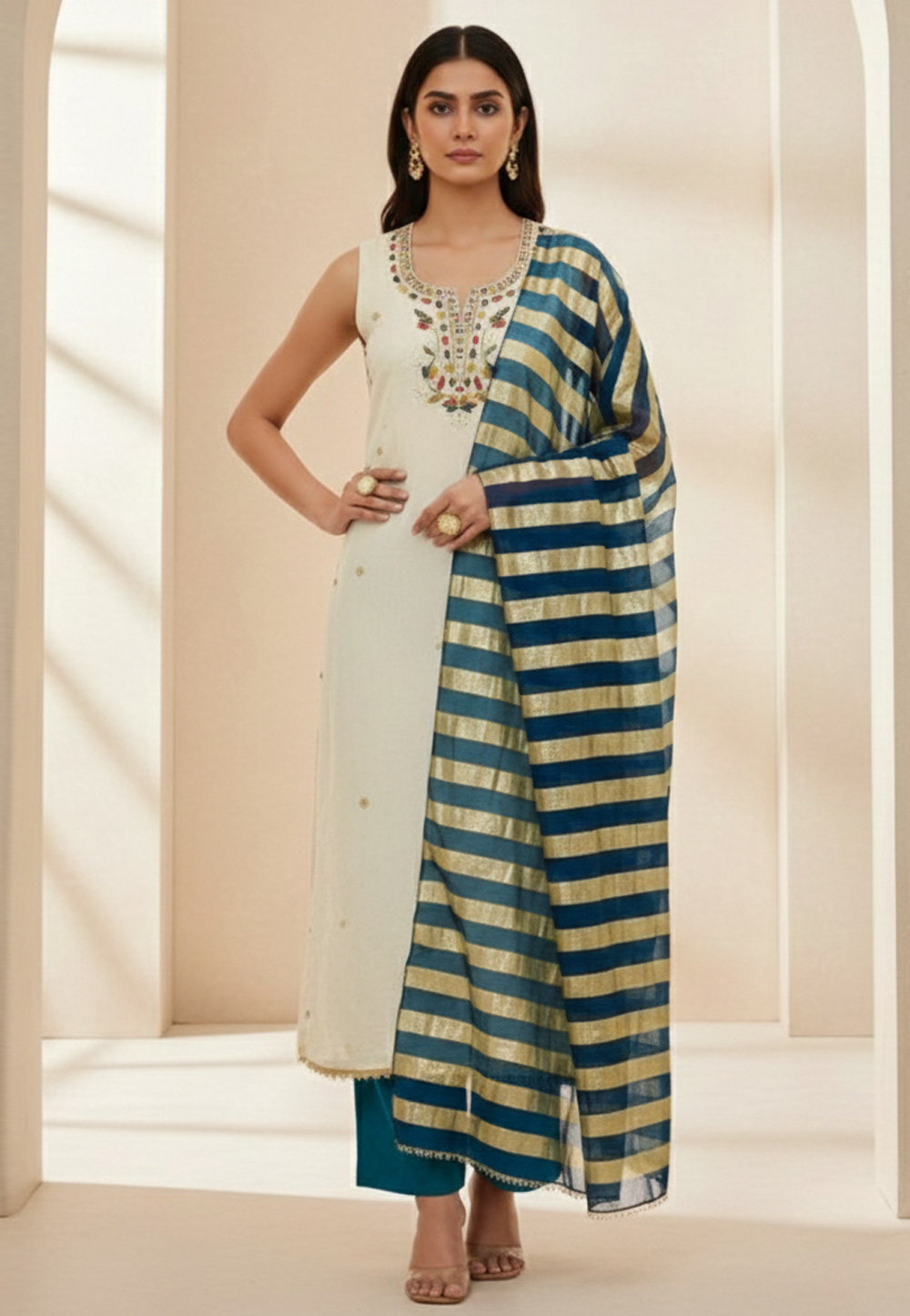 Cream Silk Pakistani Suit 322577