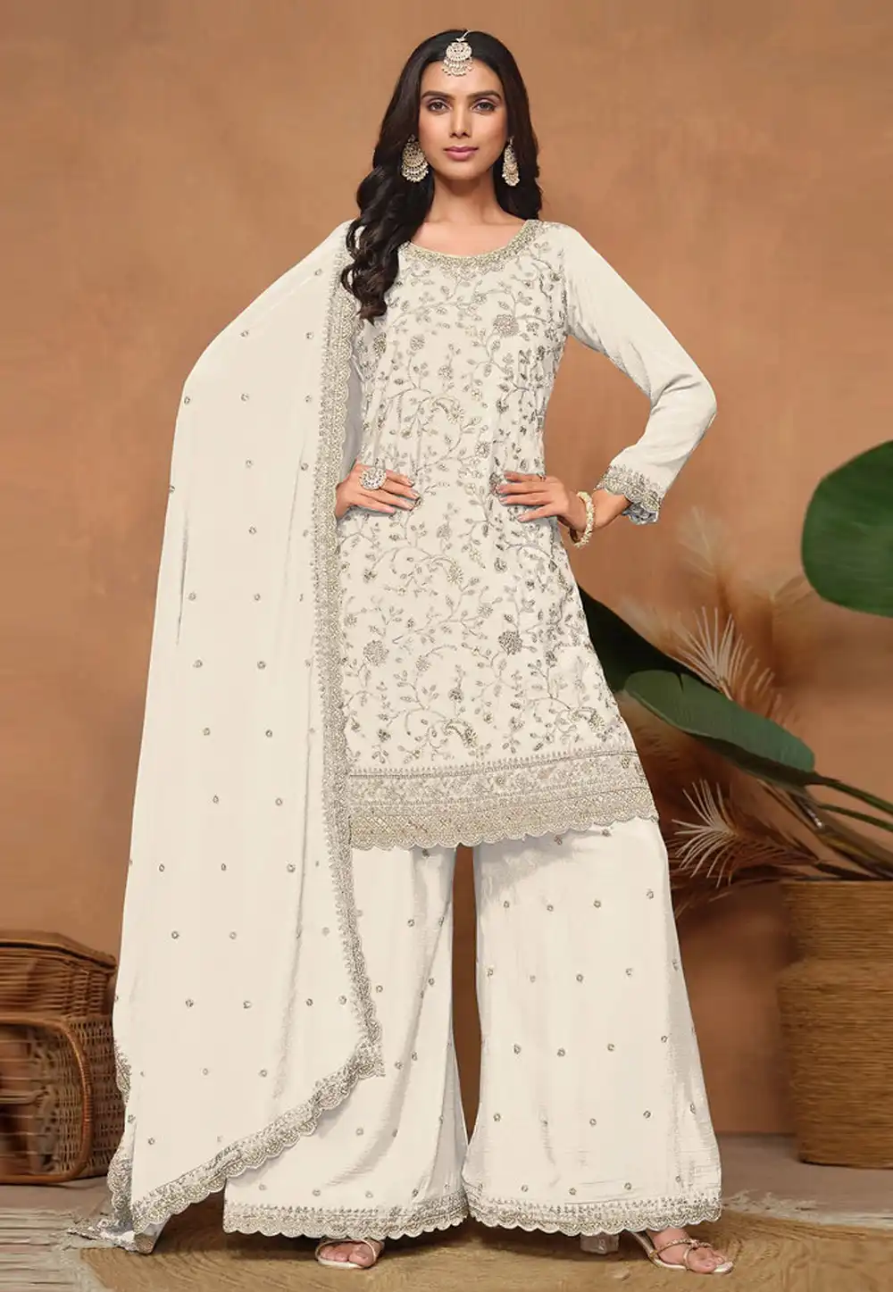 Cream Silk Palazzo Suit 328545