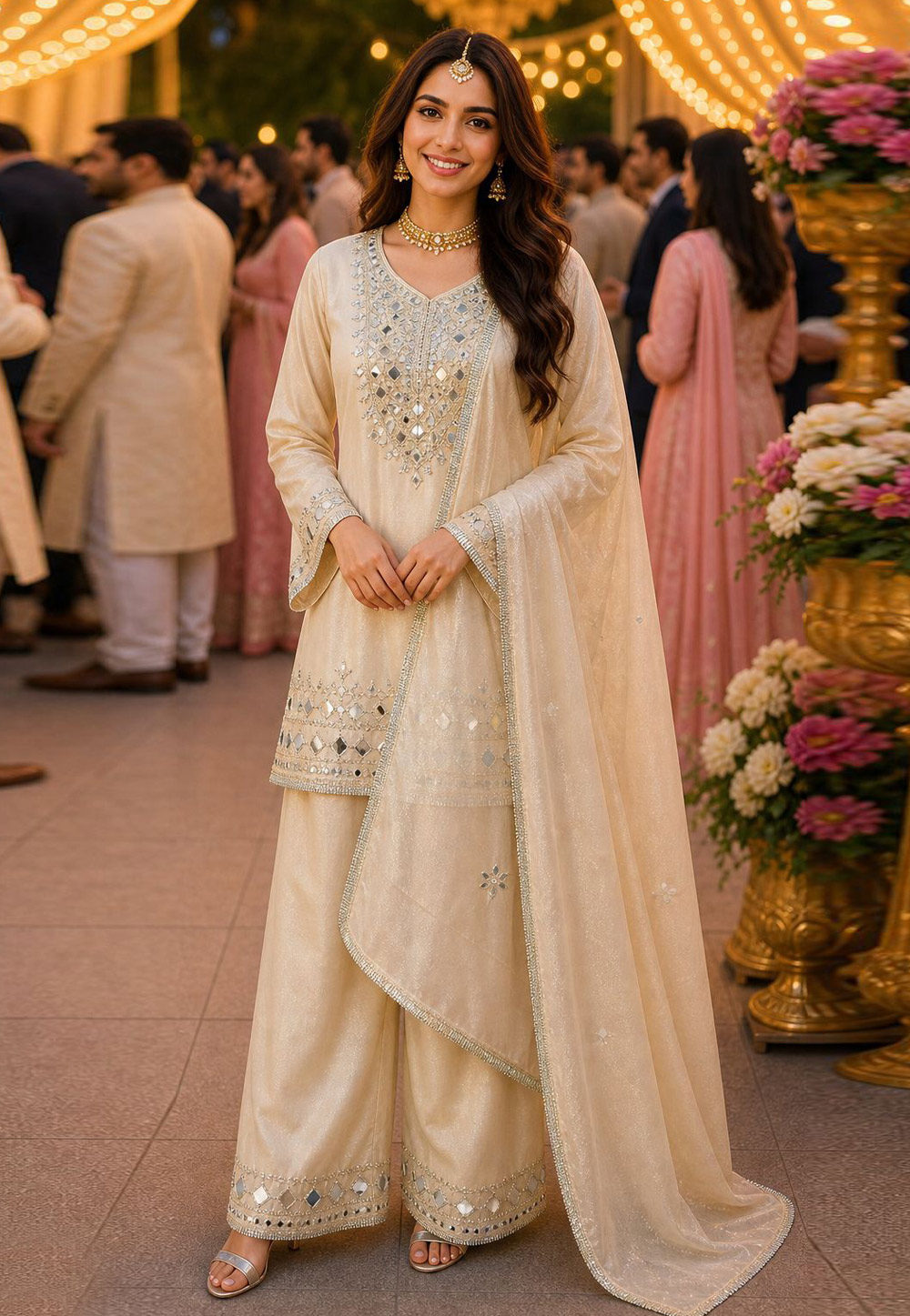 Cream Silk Palazzo Suit 328935