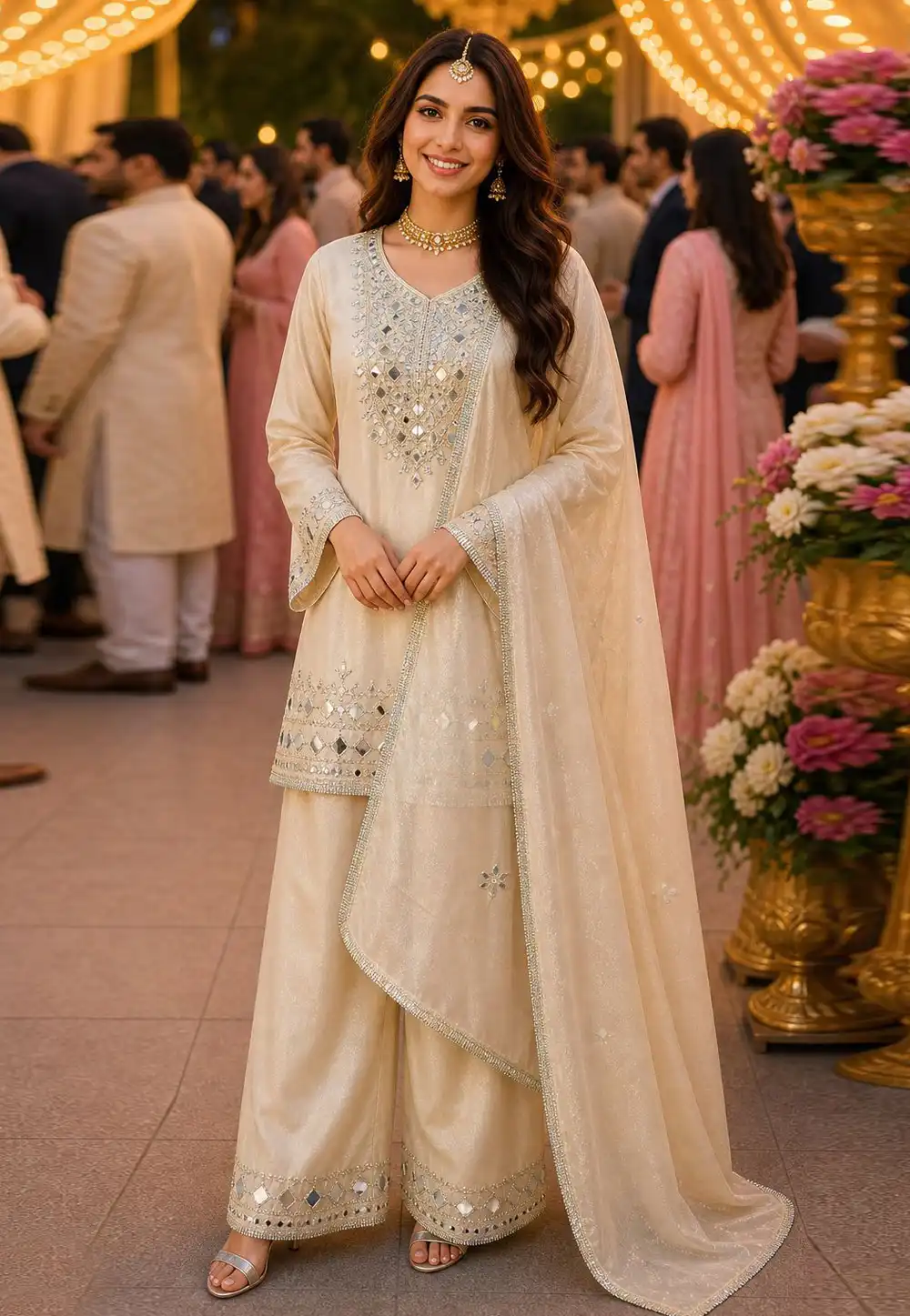 Cream Silk Palazzo Suit 328935